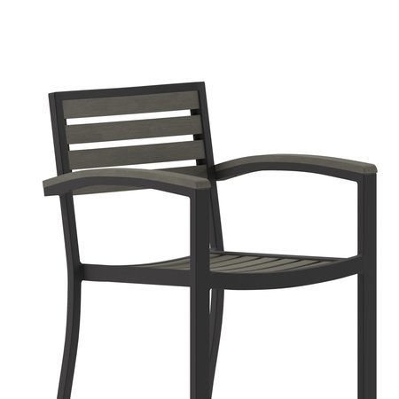 Flash Furniture Patio Bar Stool with Gray Wash Slats and Armrests XU-DG-HW6036B-ARM-GY-GG
